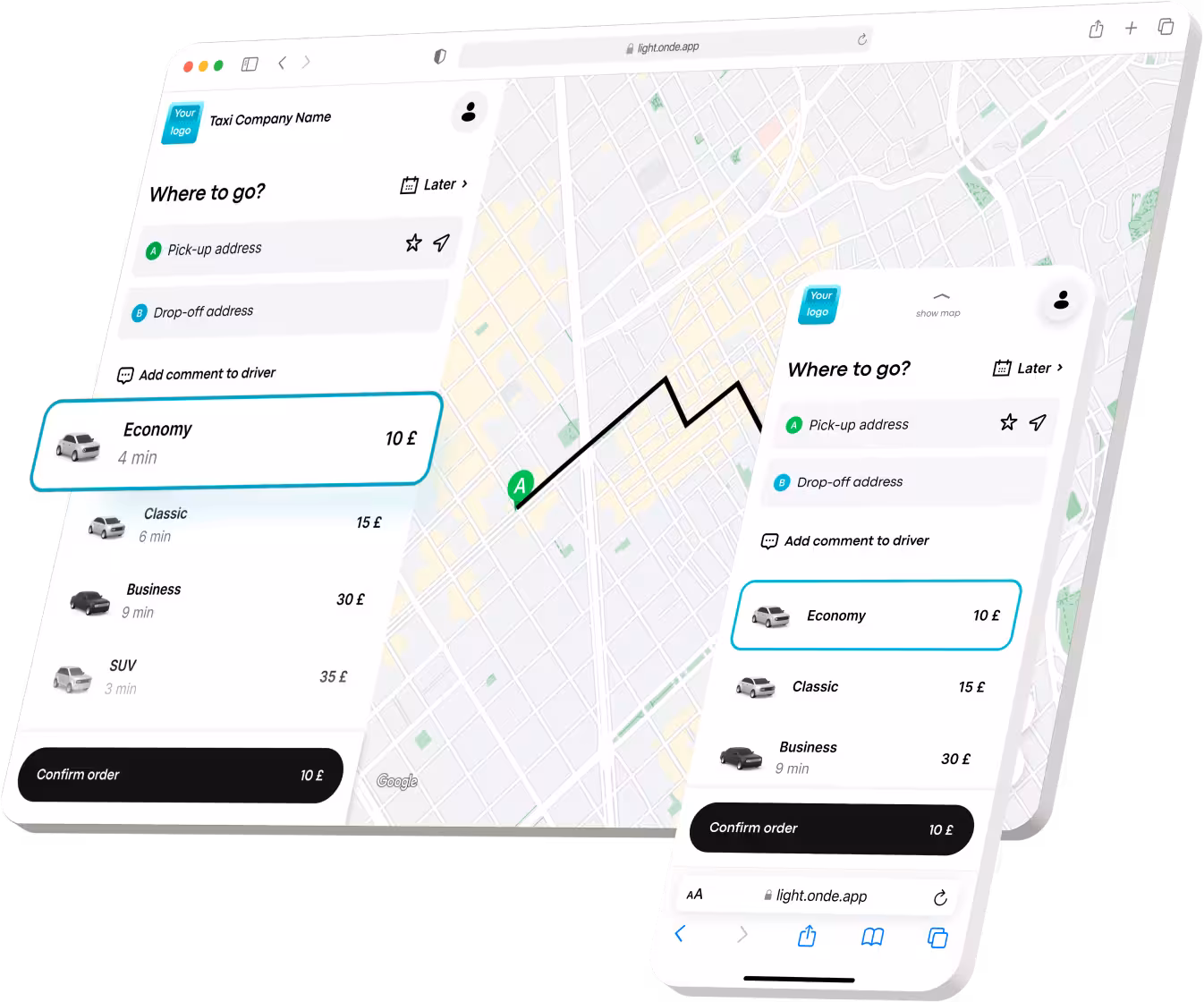 Onde.Light - Web app for starting a taxi business